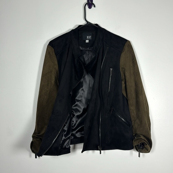 Kut from the Kloth Black Olive Faux Suede Moto Jacket Size Large - Picture 4 of 8